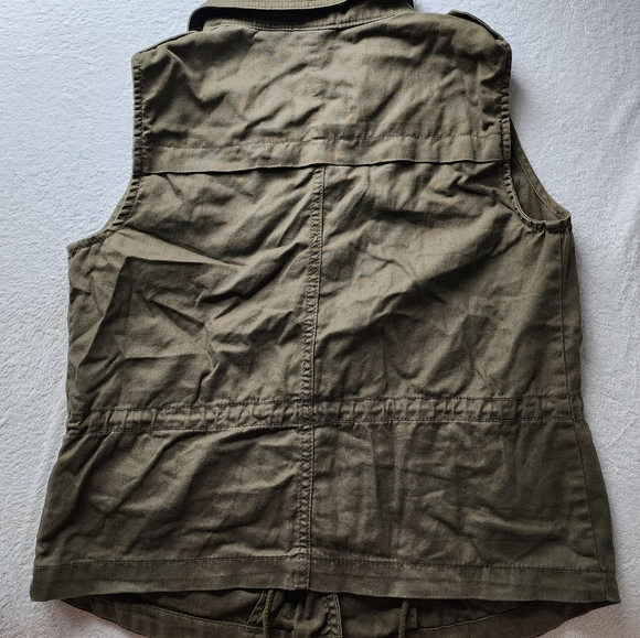 A.N.A Linen Cotton Blend Military Style Army Green Zip Up Pocket Vest Size Small - Picture 2 of 4
